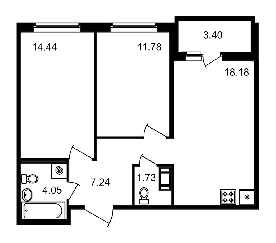 2-комнатная квартира 57.42 м², 10/15 эт., ЖК «Новые горизонты»